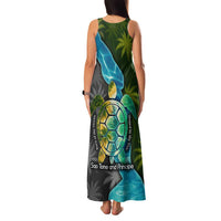 Sea Turtle Sao Tome and Principe Family Matching Tank Maxi Dress and Hawaiian Shirt with Ocean Tide and Tropical Palm Design