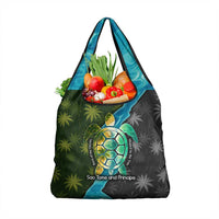 Sea Turtle Sao Tome and Principe Grocery Bag with Ocean Tide and Tropical Palm Design