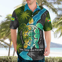 Sea Turtle Sao Tome and Principe Hawaiian Shirt with Ocean Tide and Tropical Palm Design