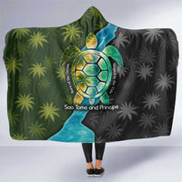 Sea Turtle Sao Tome and Principe Hooded Blanket with Ocean Tide and Tropical Palm Design