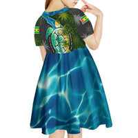 Sea Turtle Sao Tome and Principe Kid Short Sleeve Dress with Ocean Tide and Tropical Palm Design