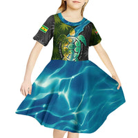 Sea Turtle Sao Tome and Principe Kid Short Sleeve Dress with Ocean Tide and Tropical Palm Design