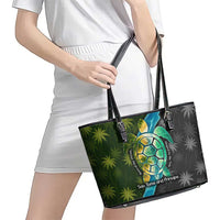 Sea Turtle Sao Tome and Principe Leather Tote Bag with Ocean Tide and Tropical Palm Design