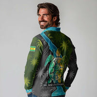 Sea Turtle Sao Tome and Principe Long Sleeve Polo Shirt with Ocean Tide and Tropical Palm Design