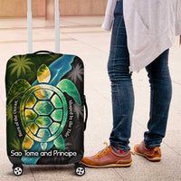 Sea Turtle Sao Tome and Principe Luggage Cover with Ocean Tide and Tropical Palm Design