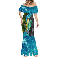 Sea Turtle Sao Tome and Principe Mermaid Dress with Ocean Tide and Tropical Palm Design