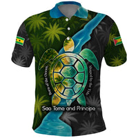 Sea Turtle Sao Tome and Principe Polo Shirt with Ocean Tide and Tropical Palm Design