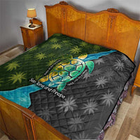 Sea Turtle Sao Tome and Principe Quilt with Ocean Tide and Tropical Palm Design