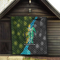 Sea Turtle Sao Tome and Principe Quilt with Ocean Tide and Tropical Palm Design