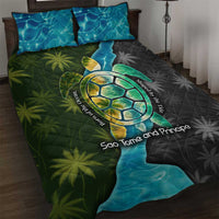 Sea Turtle Sao Tome and Principe Quilt Bed Set with Ocean Tide and Tropical Palm Design