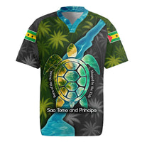 Sea Turtle Sao Tome and Principe Rugby Jersey with Ocean Tide and Tropical Palm Design