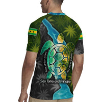 Sea Turtle Sao Tome and Principe Rugby Jersey with Ocean Tide and Tropical Palm Design