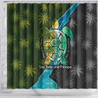 Sea Turtle Sao Tome and Principe Shower Curtain with Ocean Tide and Tropical Palm Design