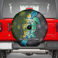Sea Turtle Sao Tome and Principe Spare Tire Cover with Ocean Tide and Tropical Palm Design
