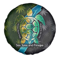 Sea Turtle Sao Tome and Principe Spare Tire Cover with Ocean Tide and Tropical Palm Design