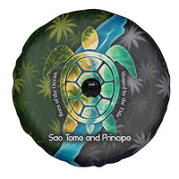 Sea Turtle Sao Tome and Principe Spare Tire Cover with Ocean Tide and Tropical Palm Design