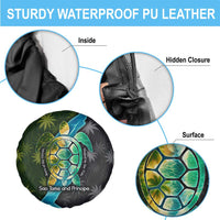 Sea Turtle Sao Tome and Principe Spare Tire Cover with Ocean Tide and Tropical Palm Design