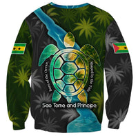 Sea Turtle Sao Tome and Principe Sweatshirt with Ocean Tide and Tropical Palm Design