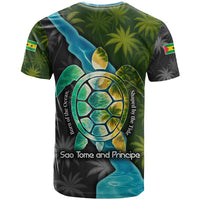 Sea Turtle Sao Tome and Principe T Shirt with Ocean Tide and Tropical Palm Design