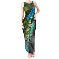 Sea Turtle Sao Tome and Principe Tank Maxi Dress with Ocean Tide and Tropical Palm Design