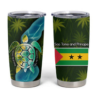 Sea Turtle Sao Tome and Principe Tumbler Cup with Ocean Tide and Tropical Palm Design