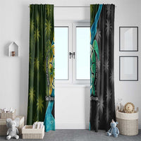 Sea Turtle Sao Tome and Principe Window Curtain with Ocean Tide and Tropical Palm Design