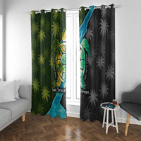 Sea Turtle Sao Tome and Principe Window Curtain with Ocean Tide and Tropical Palm Design