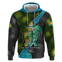 Sea Turtle Sao Tome and Principe Zip Hoodie with Ocean Tide and Tropical Palm Design
