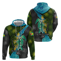 Sea Turtle Sao Tome and Principe Zip Hoodie with Ocean Tide and Tropical Palm Design