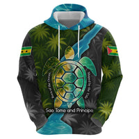 Sea Turtle Sao Tome and Principe Zip Hoodie with Ocean Tide and Tropical Palm Design