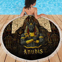 Anubis Egypt Beach Blanket with Ancient Hieroglyph Pharaoh Spirit