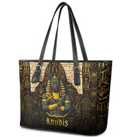 Anubis Egypt Leather Tote Bag with Ancient Hieroglyph Pharaoh Spirit