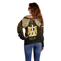 Anubis Egypt Off Shoulder Sweater with Ancient Hieroglyph Pharaoh Spirit