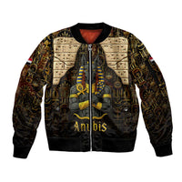 Anubis Egypt Sleeve Zip Bomber Jacket with Ancient Hieroglyph Pharaoh Spirit