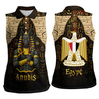 Anubis Egypt Women Sleeveless Polo Shirt with Ancient Hieroglyph Pharaoh Spirit