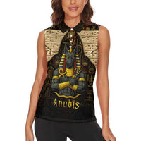 Anubis Egypt Women Sleeveless Polo Shirt with Ancient Hieroglyph Pharaoh Spirit