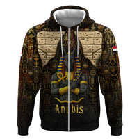 Anubis Egypt Zip Hoodie with Ancient Hieroglyph Pharaoh Spirit