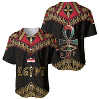 Ankh Eye of Horus Egypt Baseball Jersey with Ancient Black Gold Hieroglyph Spirit