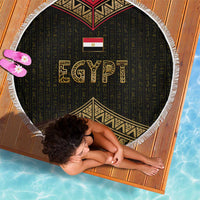Ankh Eye of Horus Egypt Beach Blanket with Ancient Black Gold Hieroglyph Spirit