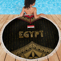 Ankh Eye of Horus Egypt Beach Blanket with Ancient Black Gold Hieroglyph Spirit