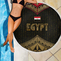 Ankh Eye of Horus Egypt Beach Blanket with Ancient Black Gold Hieroglyph Spirit