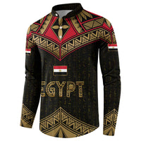 Ankh Eye of Horus Egypt Button Sweatshirt with Ancient Black Gold Hieroglyph Spirit