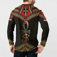 Ankh Eye of Horus Egypt Button Sweatshirt with Ancient Black Gold Hieroglyph Spirit