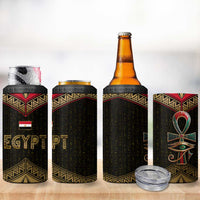 Ankh Eye of Horus Egypt 4 in 1 Can Cooler Tumbler with Ancient Black Gold Hieroglyph Spirit