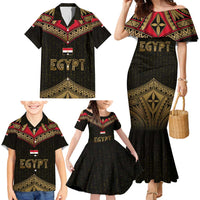 Ankh Eye of Horus Egypt Family Matching Mermaid Dress and Hawaiian Shirt with Ancient Black Gold Hieroglyph Spirit