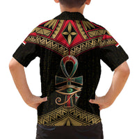 Ankh Eye of Horus Egypt Family Matching Off The Shoulder Long Sleeve Dress and Hawaiian Shirt with Ancient Black Gold Hieroglyph Spirit