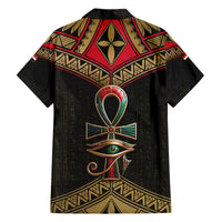 Ankh Eye of Horus Egypt Family Matching Off The Shoulder Long Sleeve Dress and Hawaiian Shirt with Ancient Black Gold Hieroglyph Spirit