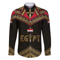 Ankh Eye of Horus Egypt Family Matching Off The Shoulder Long Sleeve Dress and Hawaiian Shirt with Ancient Black Gold Hieroglyph Spirit