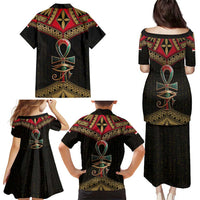 Ankh Eye of Horus Egypt Family Matching Puletasi and Hawaiian Shirt with Ancient Black Gold Hieroglyph Spirit