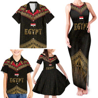 Ankh Eye of Horus Egypt Family Matching Tank Maxi Dress and Hawaiian Shirt with Ancient Black Gold Hieroglyph Spirit